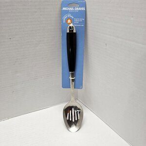 New Michael Graves Design Slotted Long Spoon Stainless Steel Durable Plastic han